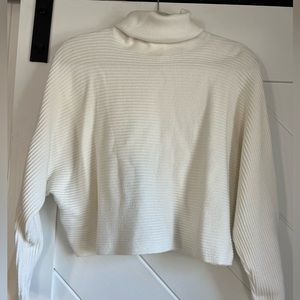 Cropped White Turtleneck Sweater